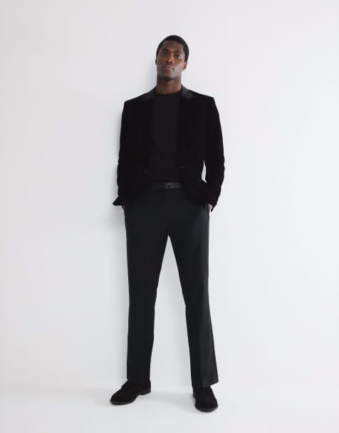River Island Regular fit velvet tux jacket in black - view 1