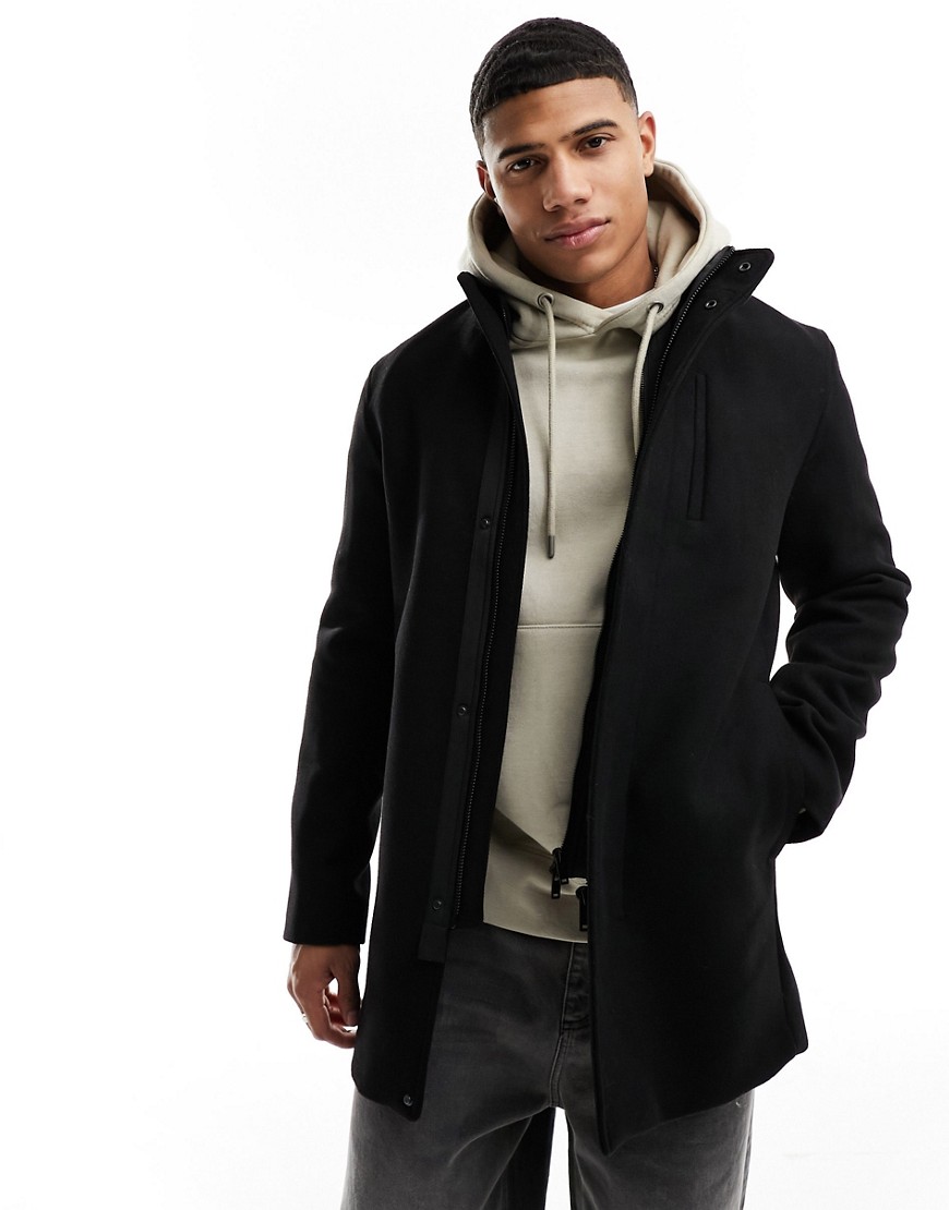 River Island Regular fit wool blend coat in black