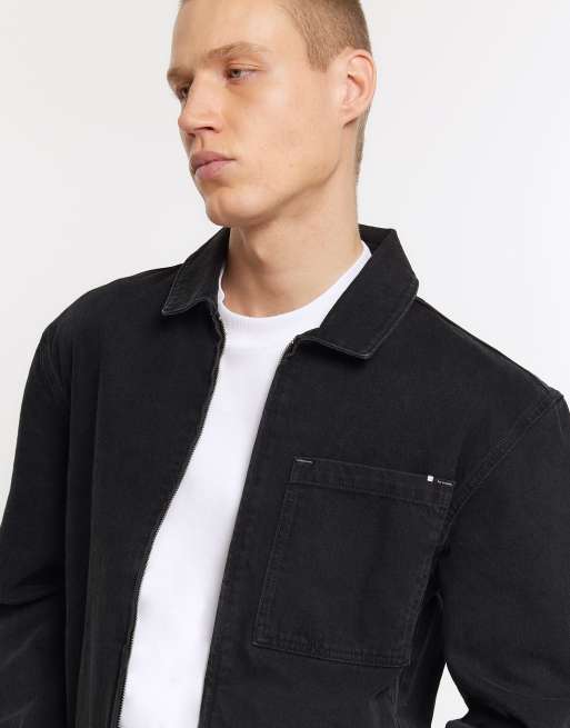 Black denim jacket river island best sale