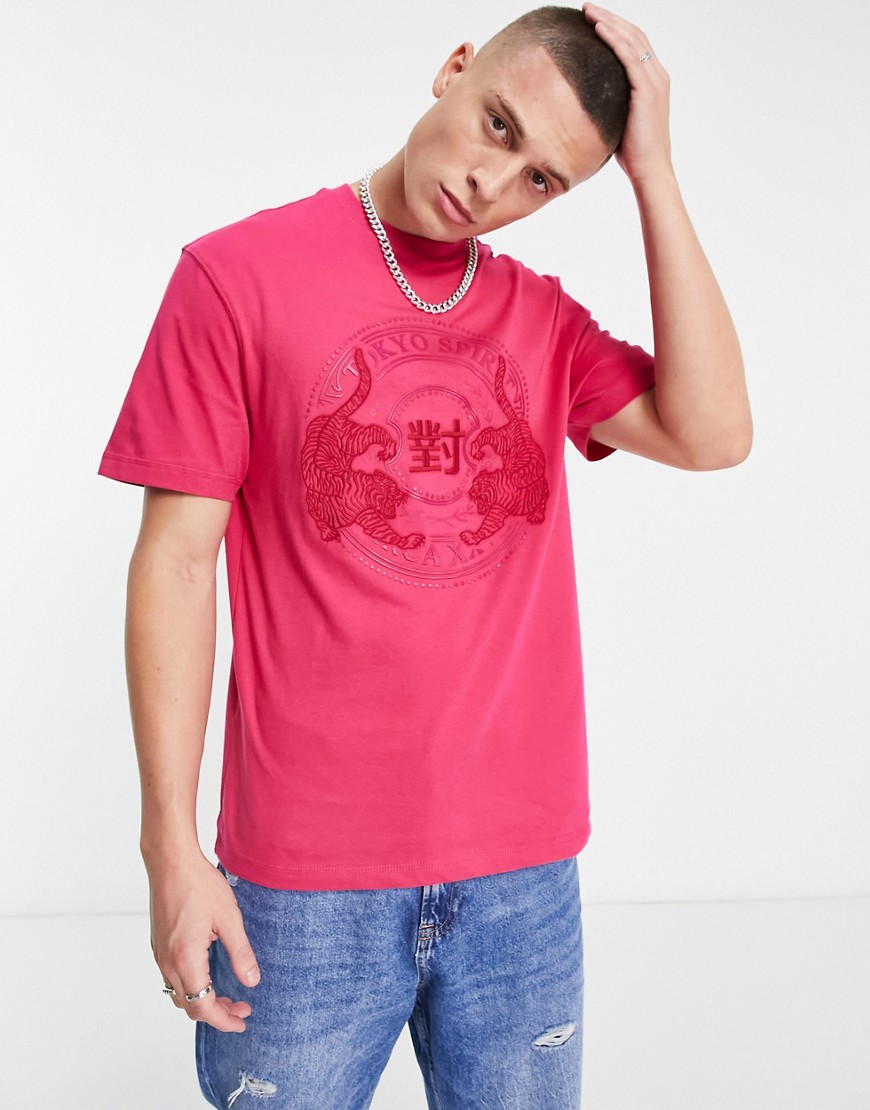 river island regular japanese print t-shirt in bright pink