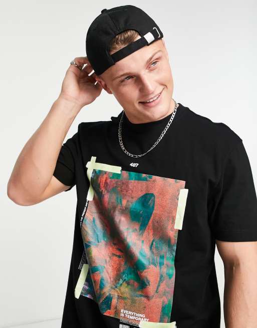 River Island regular photo overlay fit t-shirt in black