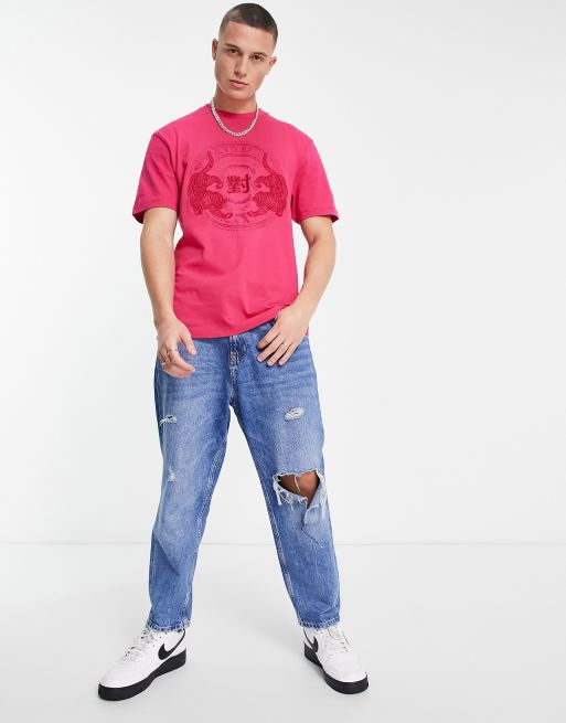 River Island - Regular T-shirt met Japanse print in felroze, 4 van 4