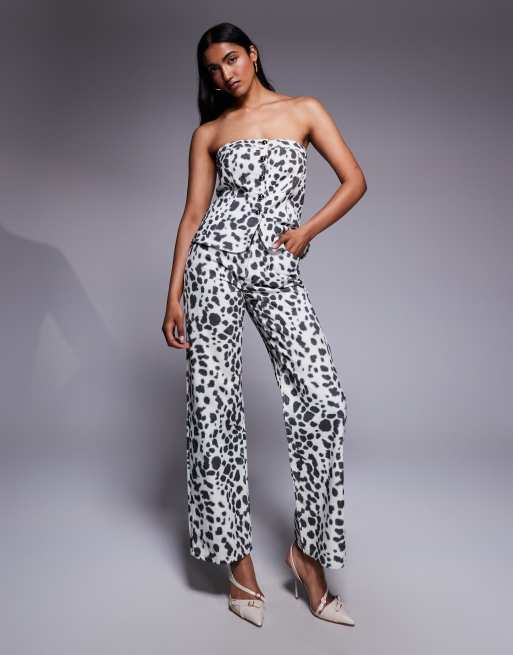 River Island relaxed animal print straight leg jeans in white - part of a set
