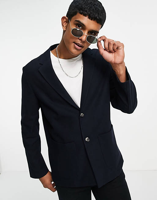 Suits River Island relaxed blazer in navy 