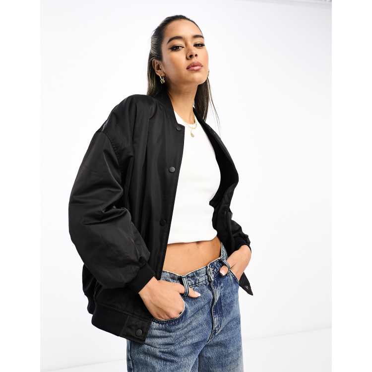 River Island chunky ribbed bomber jacket in black