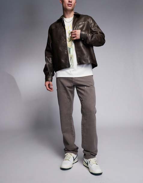 River Island relaxed carpenter jeans in brown - view 1