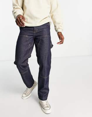 River Island relaxed carpenter jeans in dark blue - ASOS Price Checker