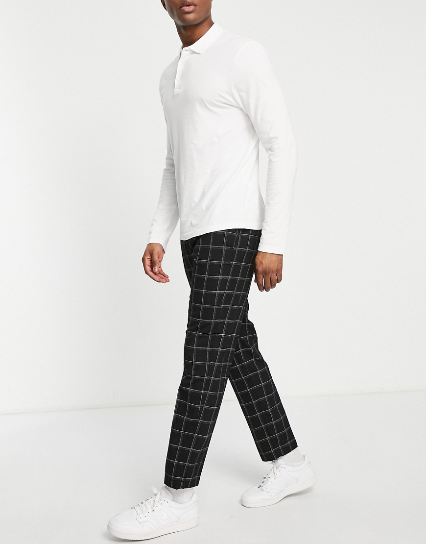River Island relaxed check trousers in black