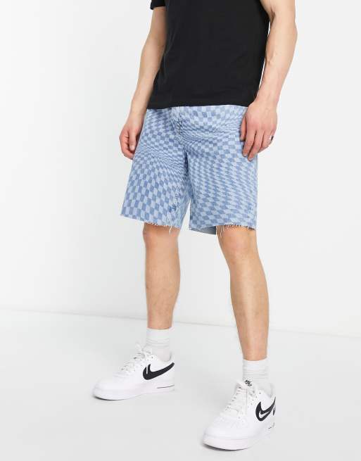Checkerboard denim shorts cheap