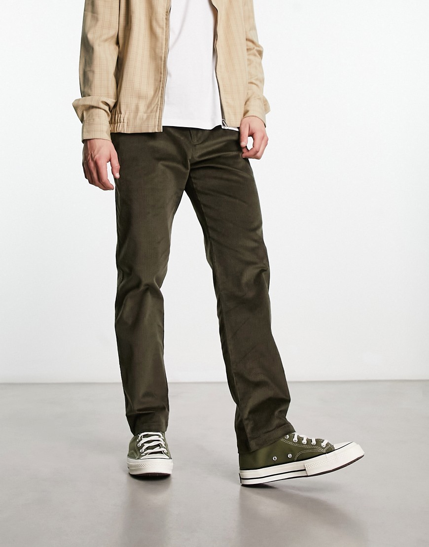 River Island relaxed cord pants in khaki-Green