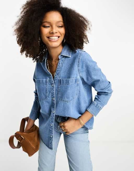 River Island relaxed denim shirt in blue | ASOS