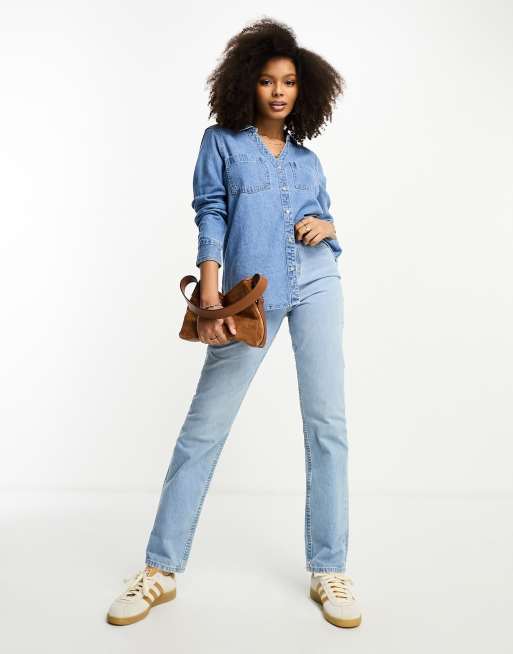 River Island relaxed denim shirt in blue, 4 of 4
