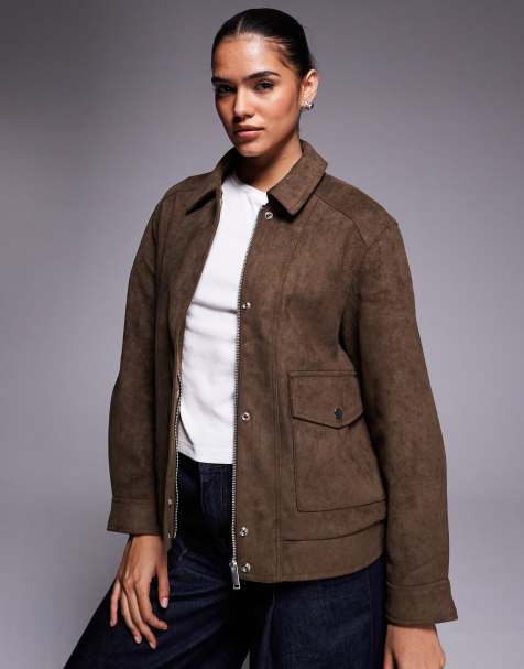 River Island – Relaxed-Fit-Jacke aus Wildlederimitat in Braun - view 1