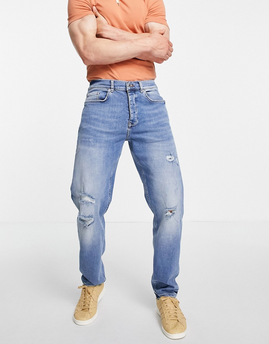 River Island relaxed fit jeans in light blue-Blues