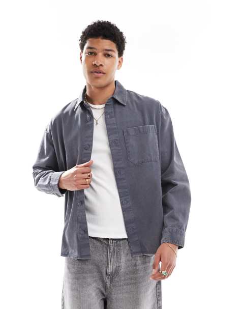 River Island relaxed fit overdyed shirt in blue