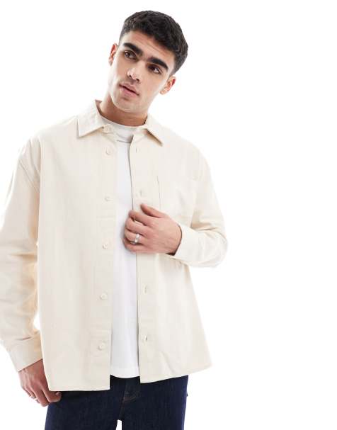 River Island relaxed fit overdyed shirt in ecru - view 1