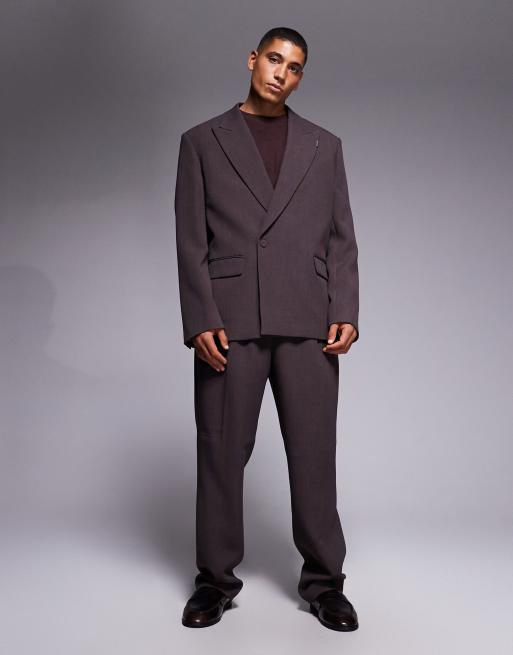 River Island relaxed fit pleated suit pants burgundy , 2 of 5