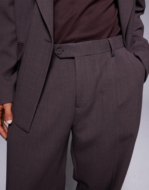 River Island relaxed fit pleated suit pants burgundy , 4 of 5
