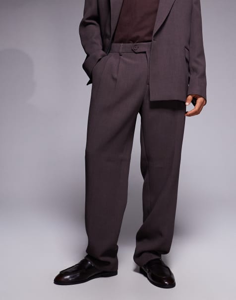 River Island relaxed fit pleated suit pants in burgundy - view 1