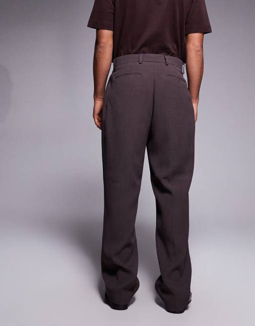River Island relaxed fit pleated suit trousers burgundy , 3 of 5