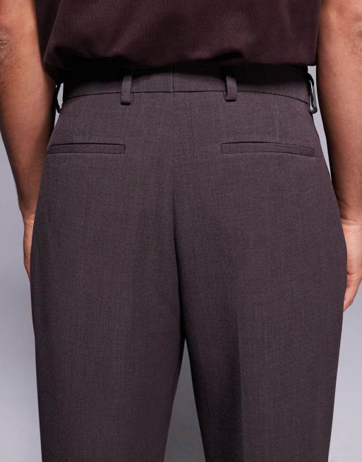 River Island relaxed fit pleated suit trousers burgundy , 5 of 5