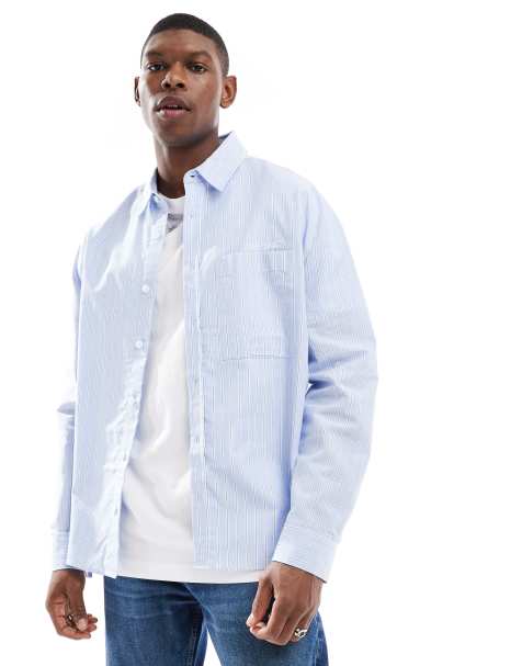 River Island relaxed fit shirt in blue stripe - view 1