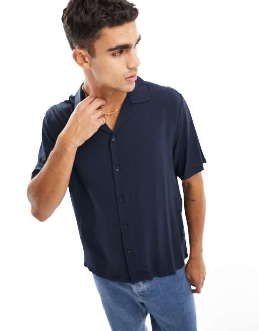 River Island relaxed fit short sleeve shirt in navy | ASOS