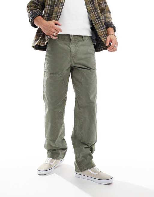 River Island relaxed fit workwear trousers in green