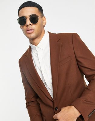 River Island relaxed flannel suit jacket in brown