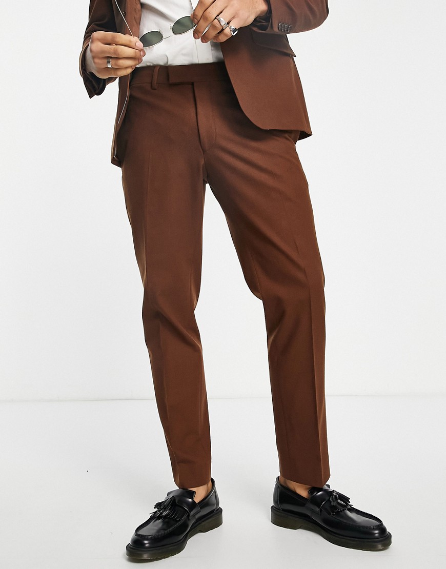 River Island relaxed flannel suit pants in brown-White