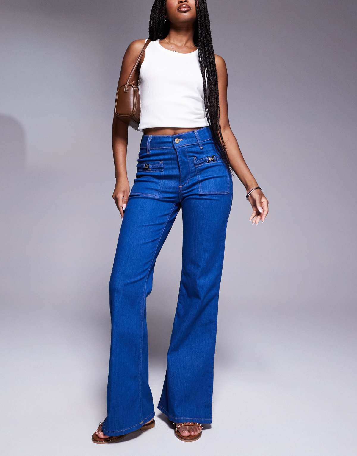 River Island relaxed flare jean in bright blue