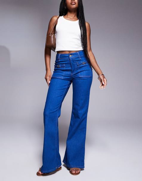 River Island relaxed flare jean in bright blue