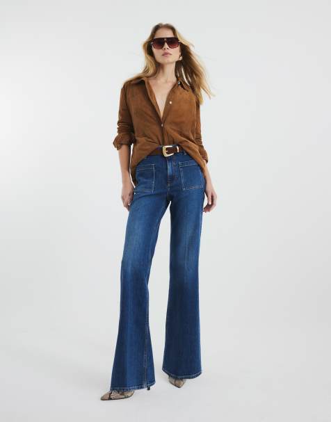 River Island relaxed flare jeans in midwash blue - view 1