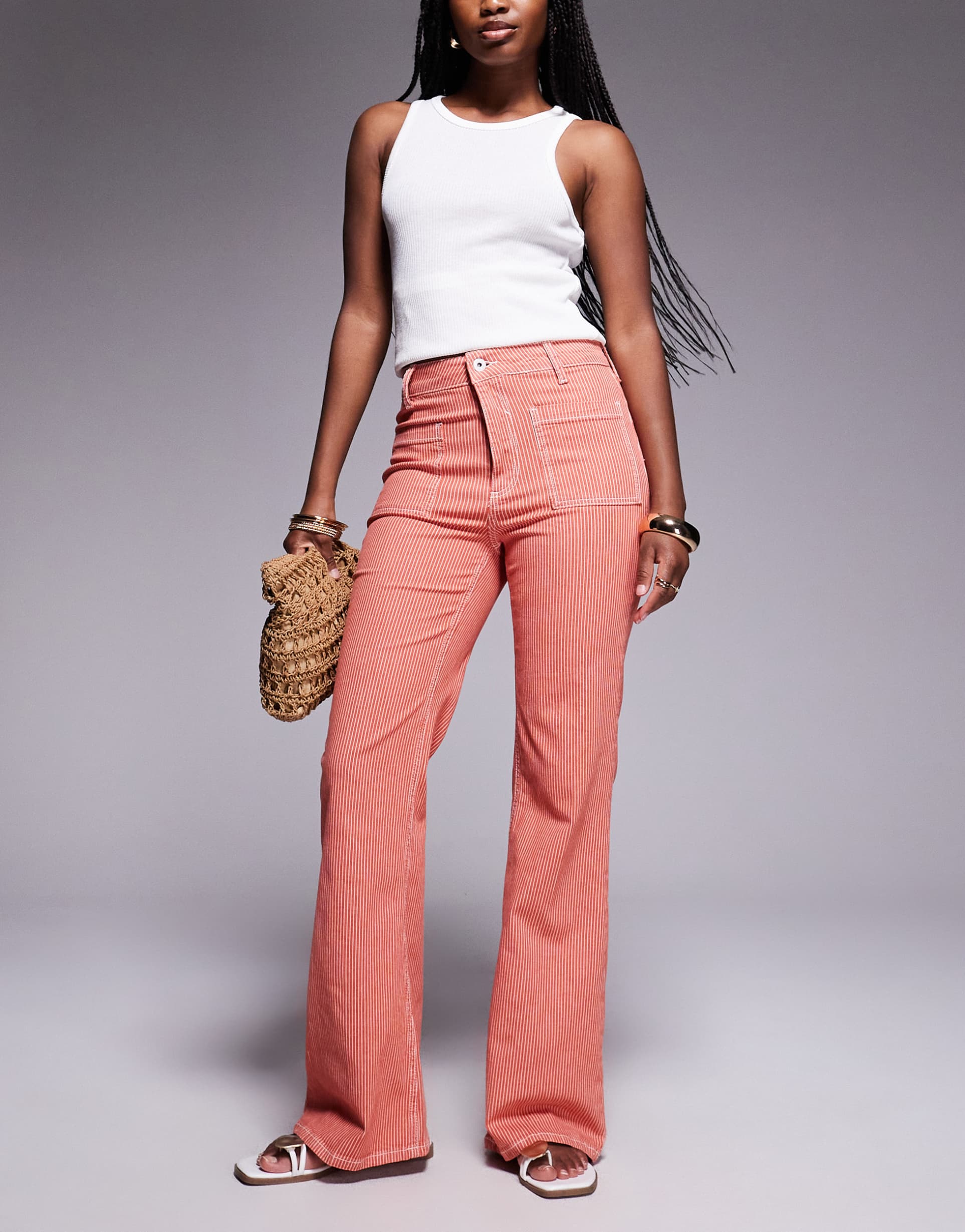 river island relaxed flare jeans in red stripe