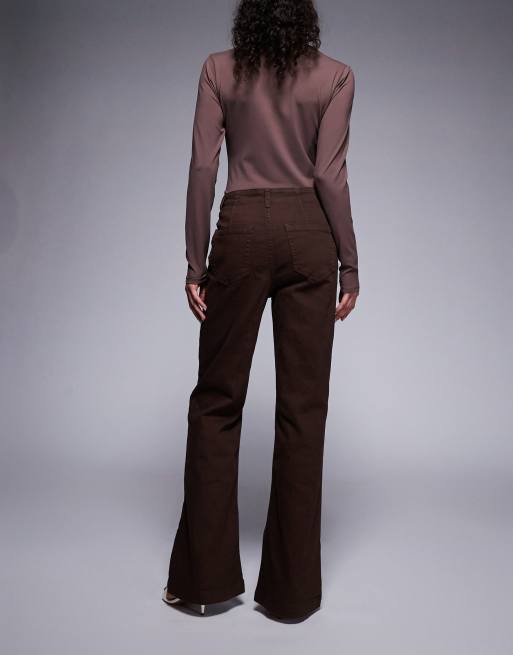 River Island relaxed flare zip detail jeans in dark brown, 3 of 5
