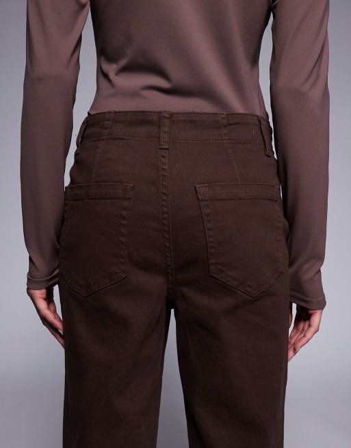 River Island relaxed flare zip detail jeans in dark brown, 5 of 5