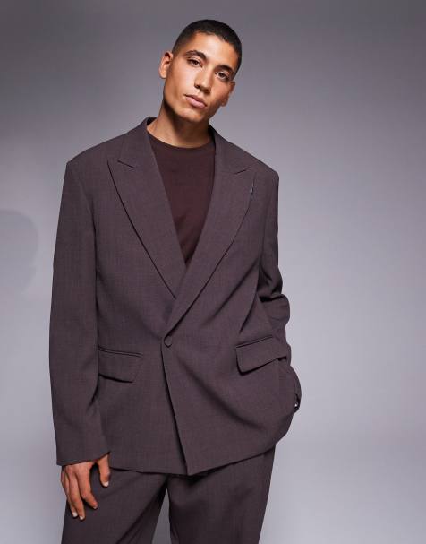 River Island relaxed pleated suit jacket in burgundy - view 1