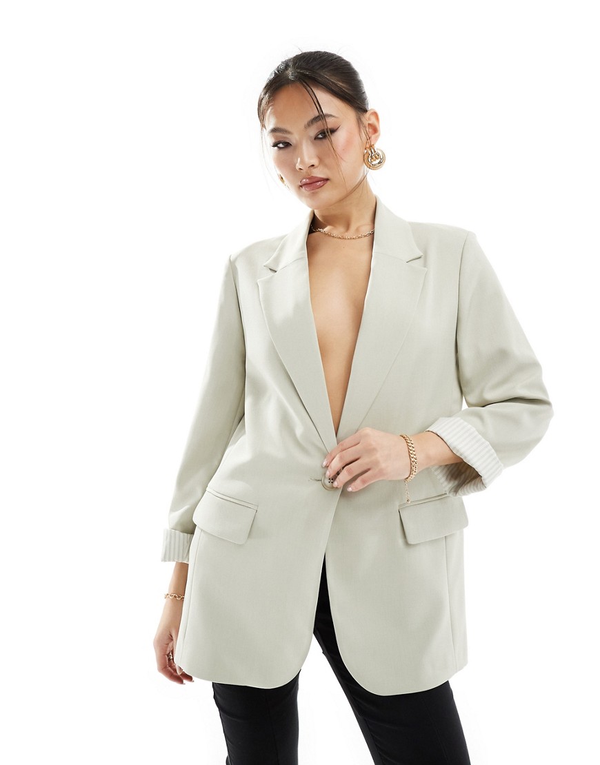 River Island relaxed roll sleeve blazer in light green