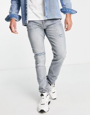 River Island relaxed skinny jeans in blue-Black