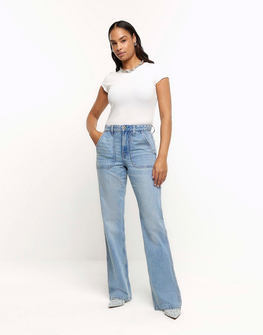 River Island Relaxed straight cargo jeans in blue