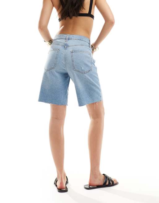 River Island relaxed straight denim short in light blue