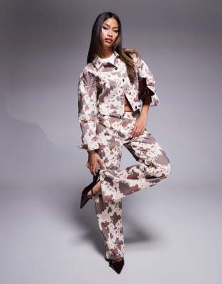 River Island relaxed straight jean co-ord in cow print - view 1