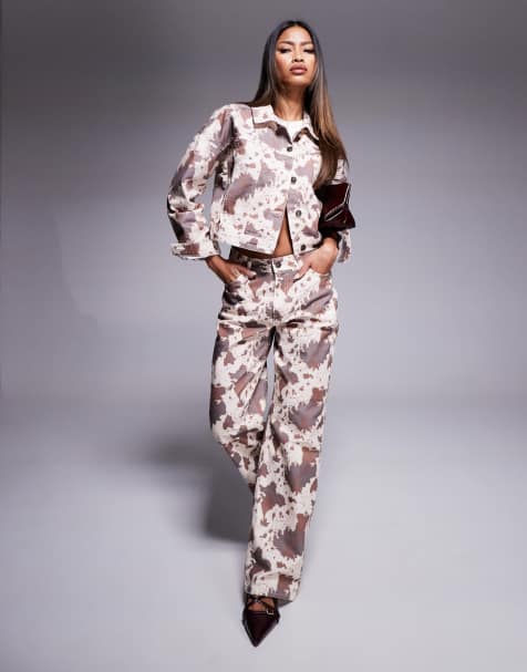River Island relaxed straight jean co-ord in cow print - view 1