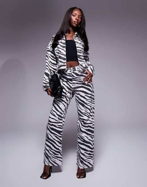 River Island relaxed straight jean co-ord in zebra print - view 1