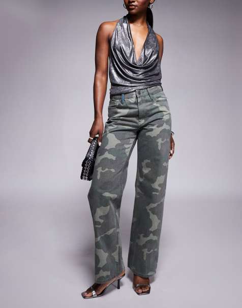 River Island relaxed straight jean in washed camo print - view 1