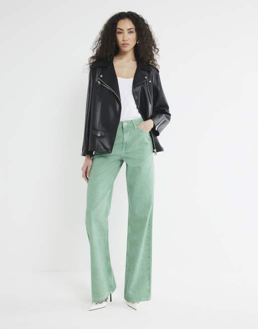 River Island Relaxed straight jeans in green - medium