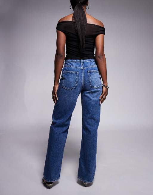 River Island relaxed straight jeans in midwash blue