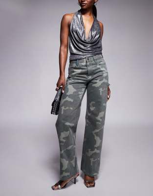 River Island Relaxed Straight Jeans In Green