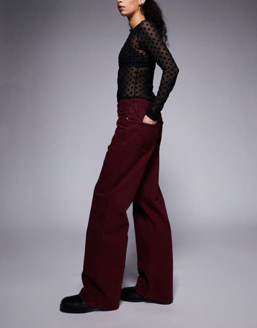 River Island relaxed straight leg jean in burgundy, 2 of 5