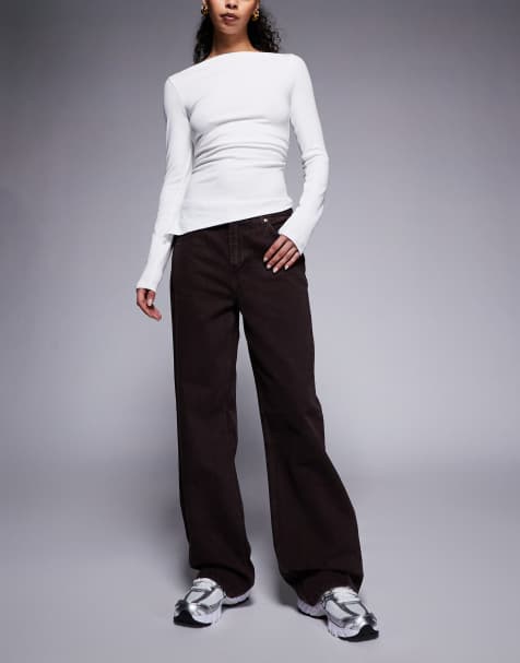 River Island relaxed straight leg jean in dark brown - view 1